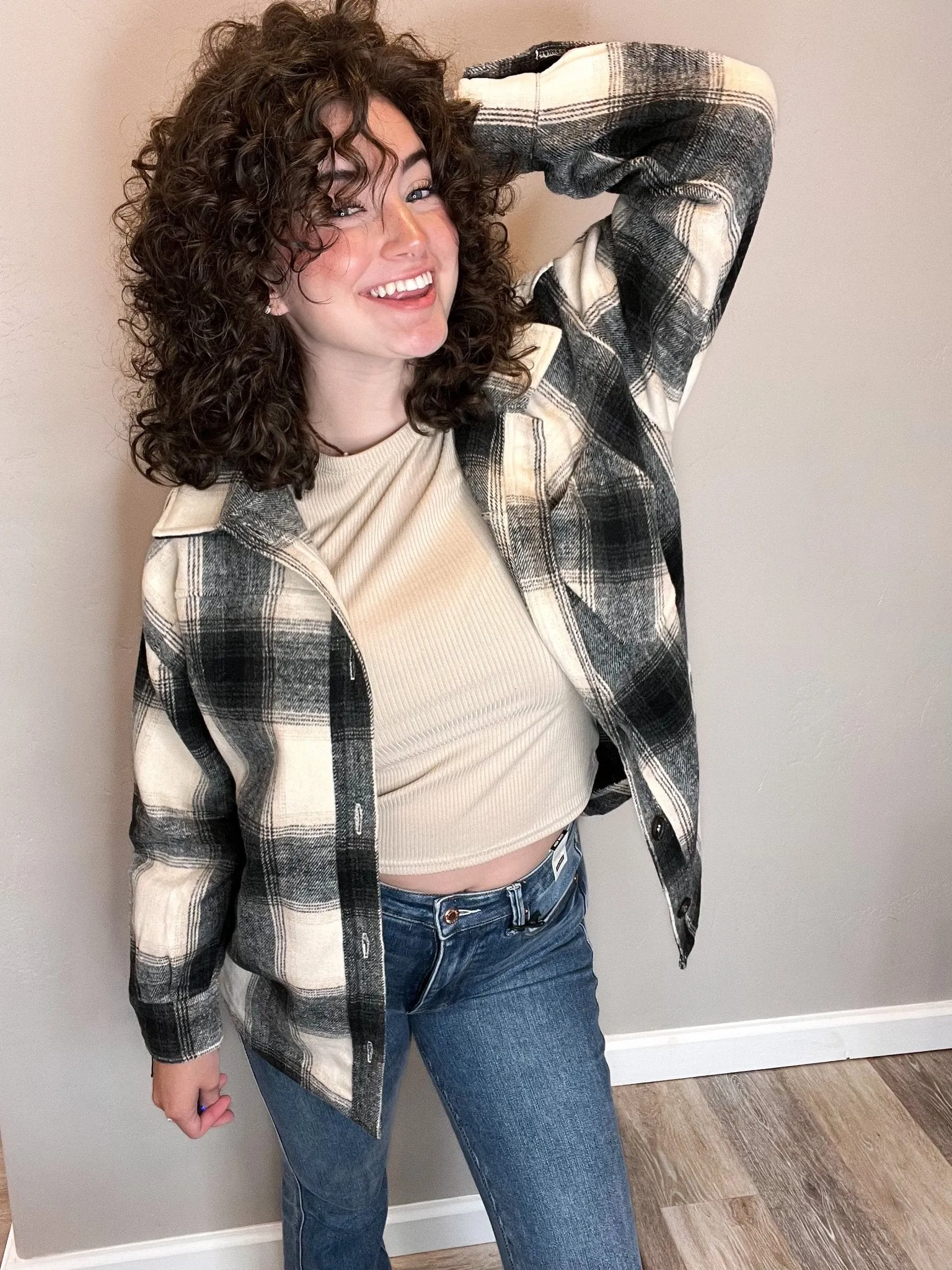 Black & Cream Plaid Flannel Shacket