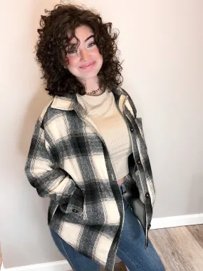 Black & Cream Plaid Flannel Shacket