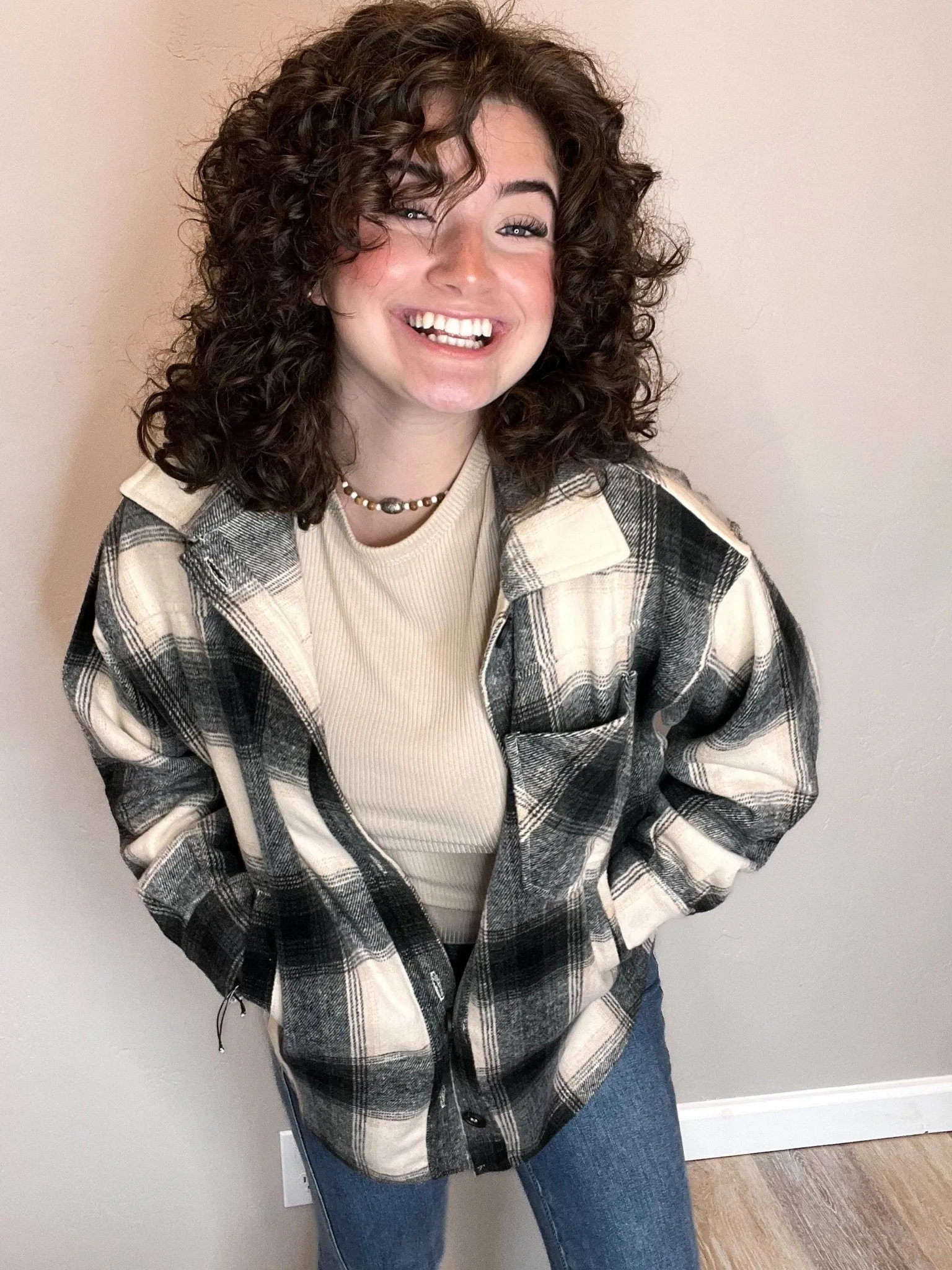 Black & Cream Plaid Flannel Shacket
