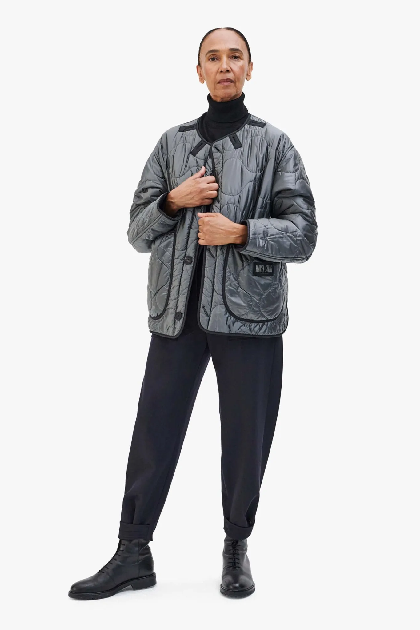 Cropped Quilt Jacket - Black / Anthracite