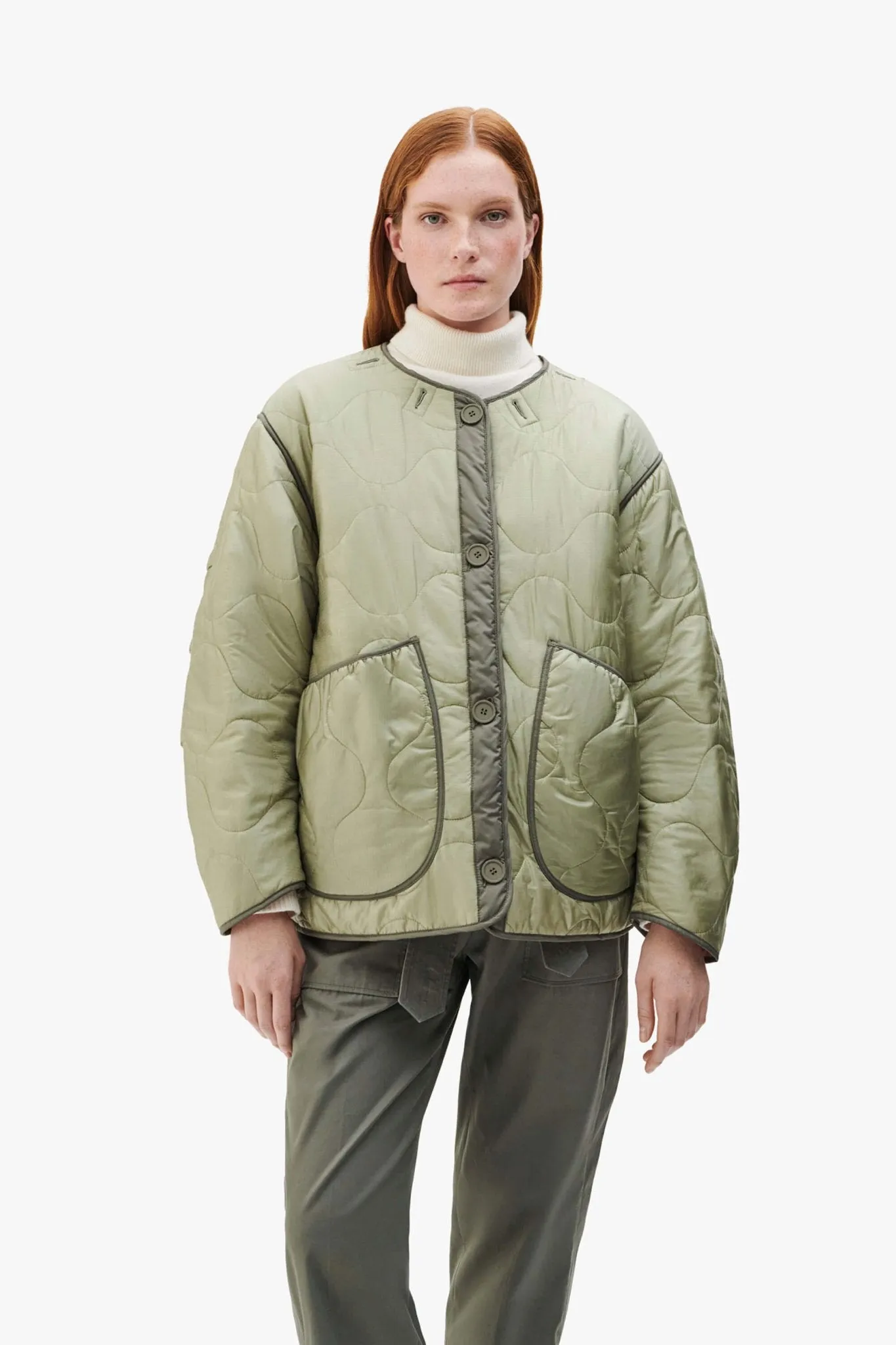Cropped Quilt Jacket - Pale Pink / Pale Sage