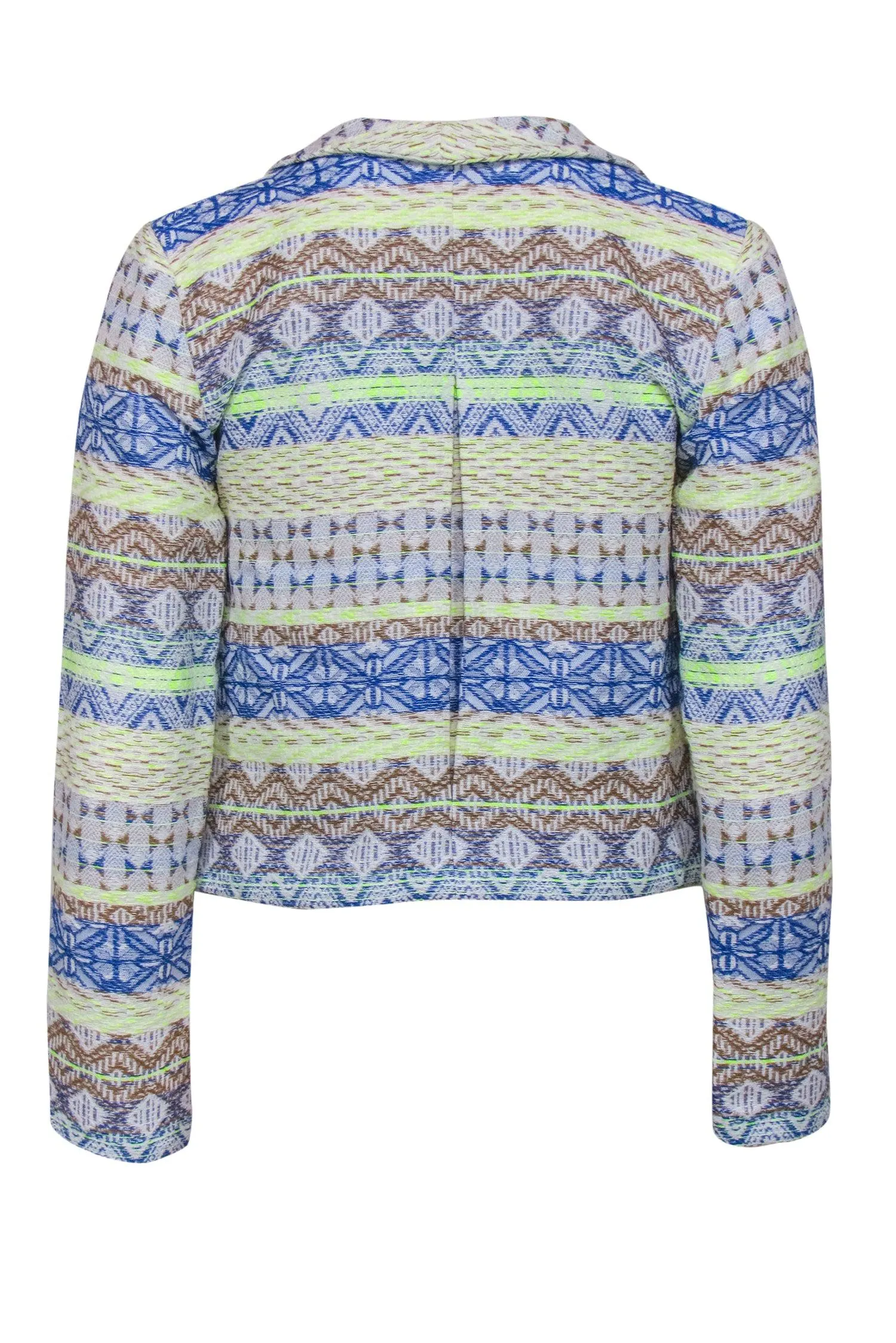 Daniela Corte - Blue, Brown & Neon Green Tribal Print Cropped Blazer Sz XS