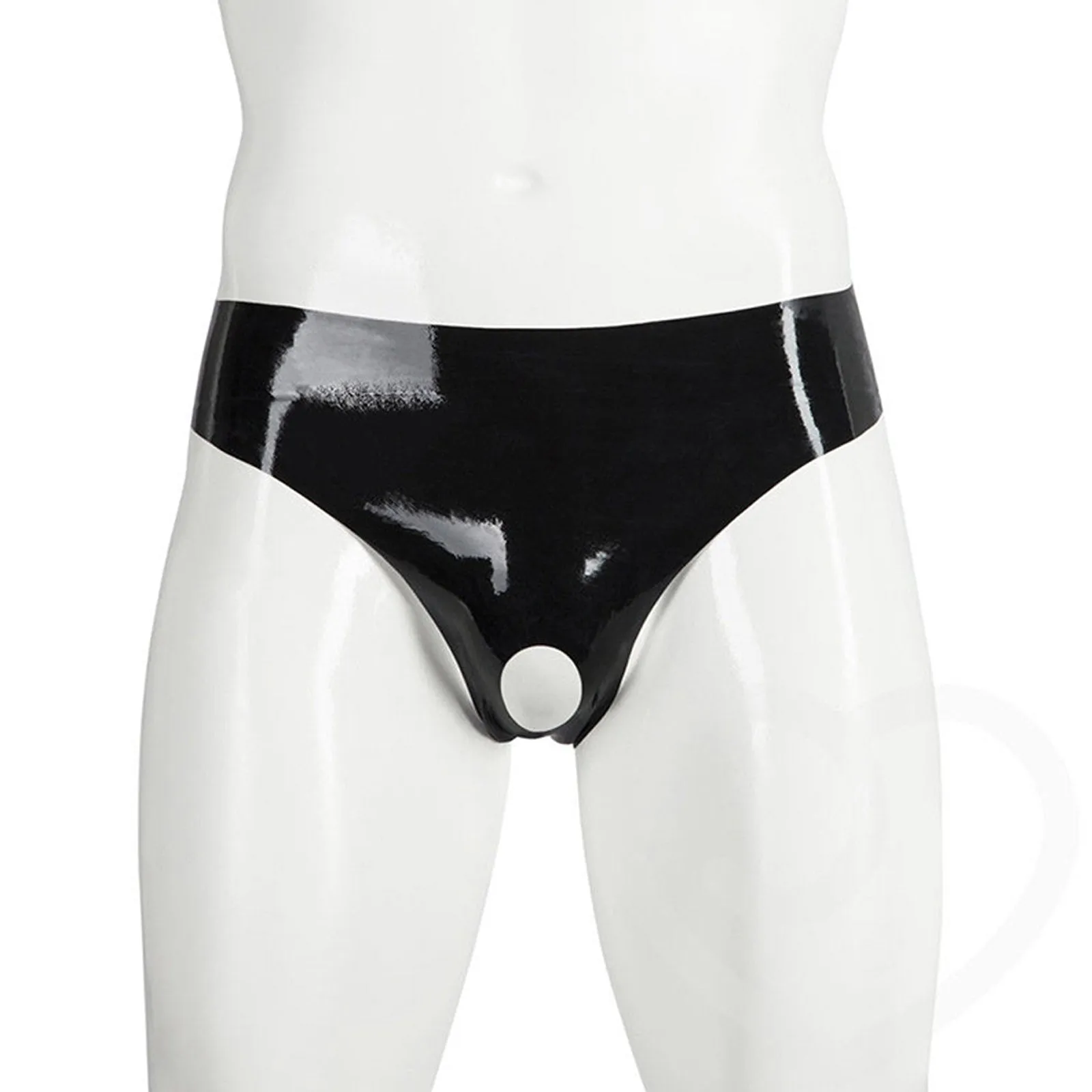 MONNIK Black Latex Briefs with Crotch Open Hole Sexy Men Tight Underwear for Party Bodysuit