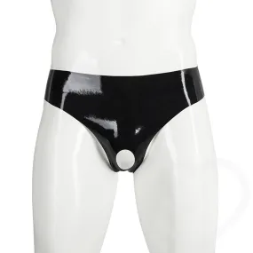 MONNIK Black Latex Briefs with Crotch Open Hole Sexy Men Tight Underwear for Party Bodysuit