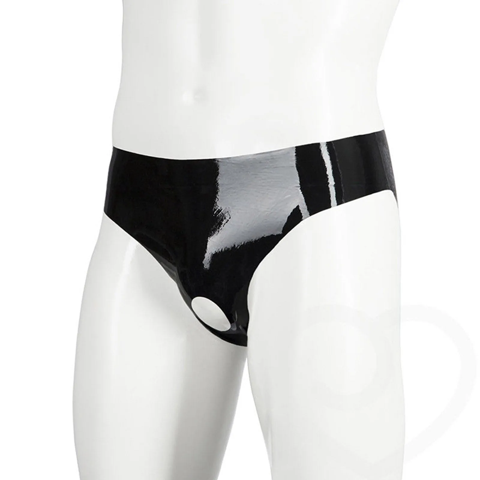 MONNIK Black Latex Briefs with Crotch Open Hole Sexy Men Tight Underwear for Party Bodysuit
