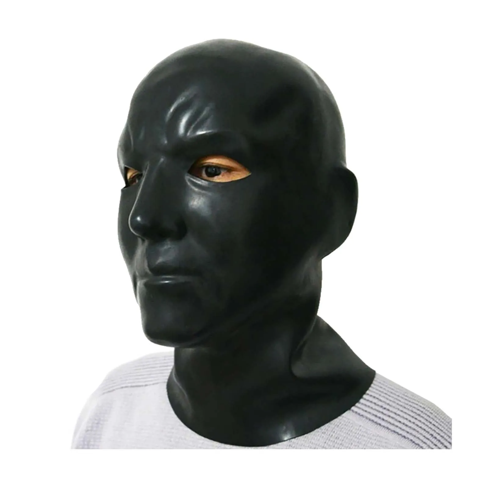 MONNIK Black Latex Hood Rubber 1.00mm Mask Long Neck Head Open Eyes for Bodysuit Cosplay Fetish