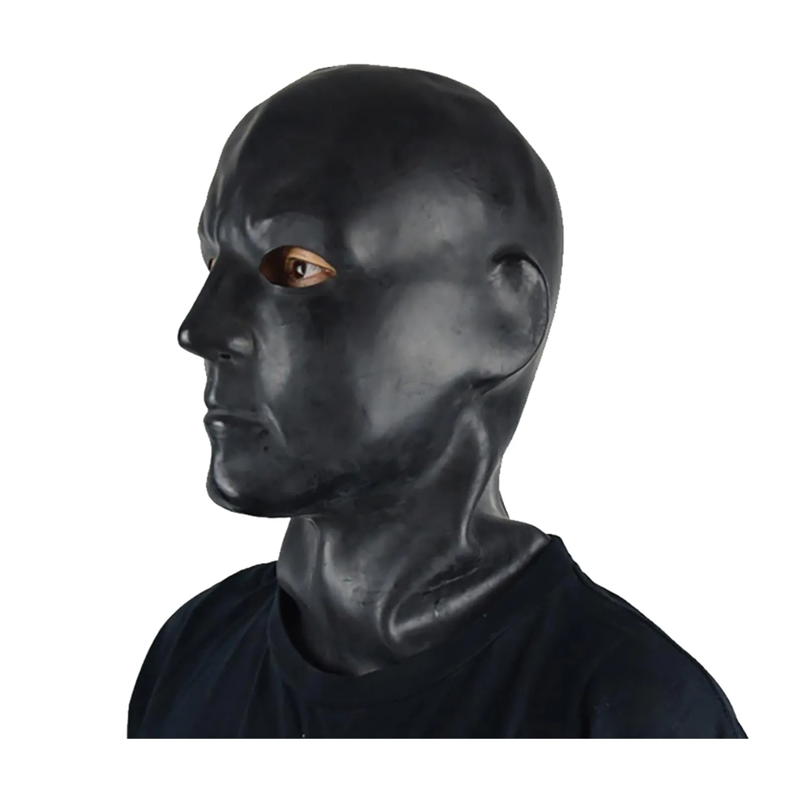 MONNIK Black Latex Hood Rubber 1.00mm Mask Long Neck Head Open Eyes for Bodysuit Cosplay Fetish