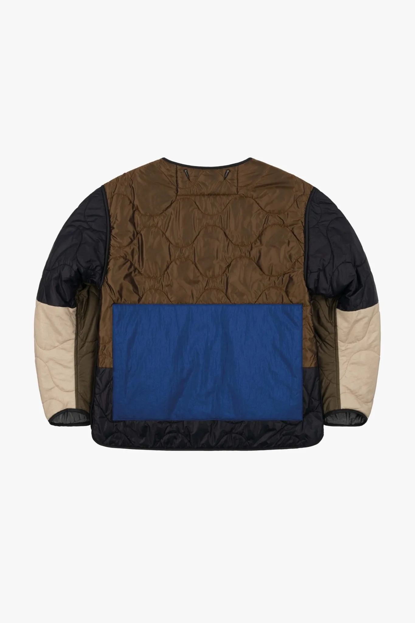 Patchwork Cropped Quilt Jacket - Dark Olive & Cobalt / Anthracite