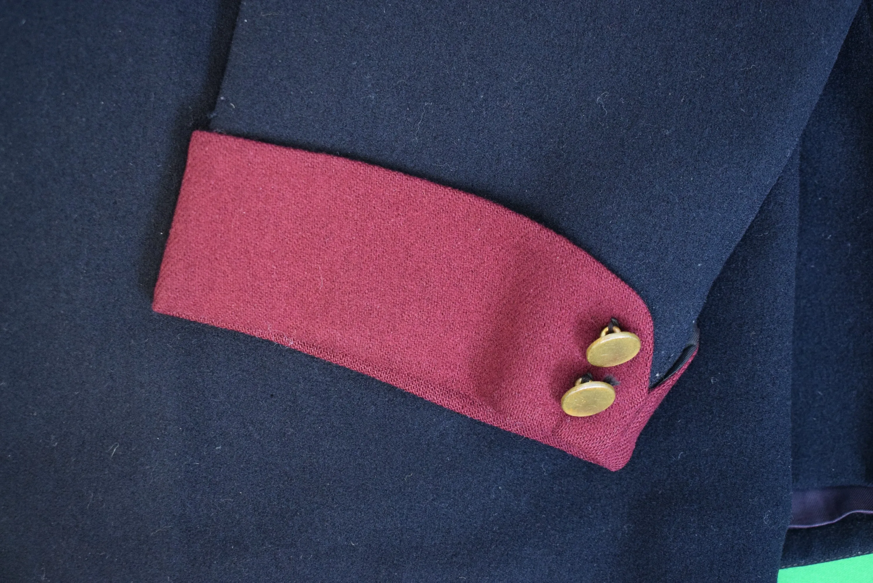 "Chipp Navy Flannel c1943 Riding/ Hunting Coat w/ Burgundy Chesterfield Collar & Contrast Cuff" Sz 38R